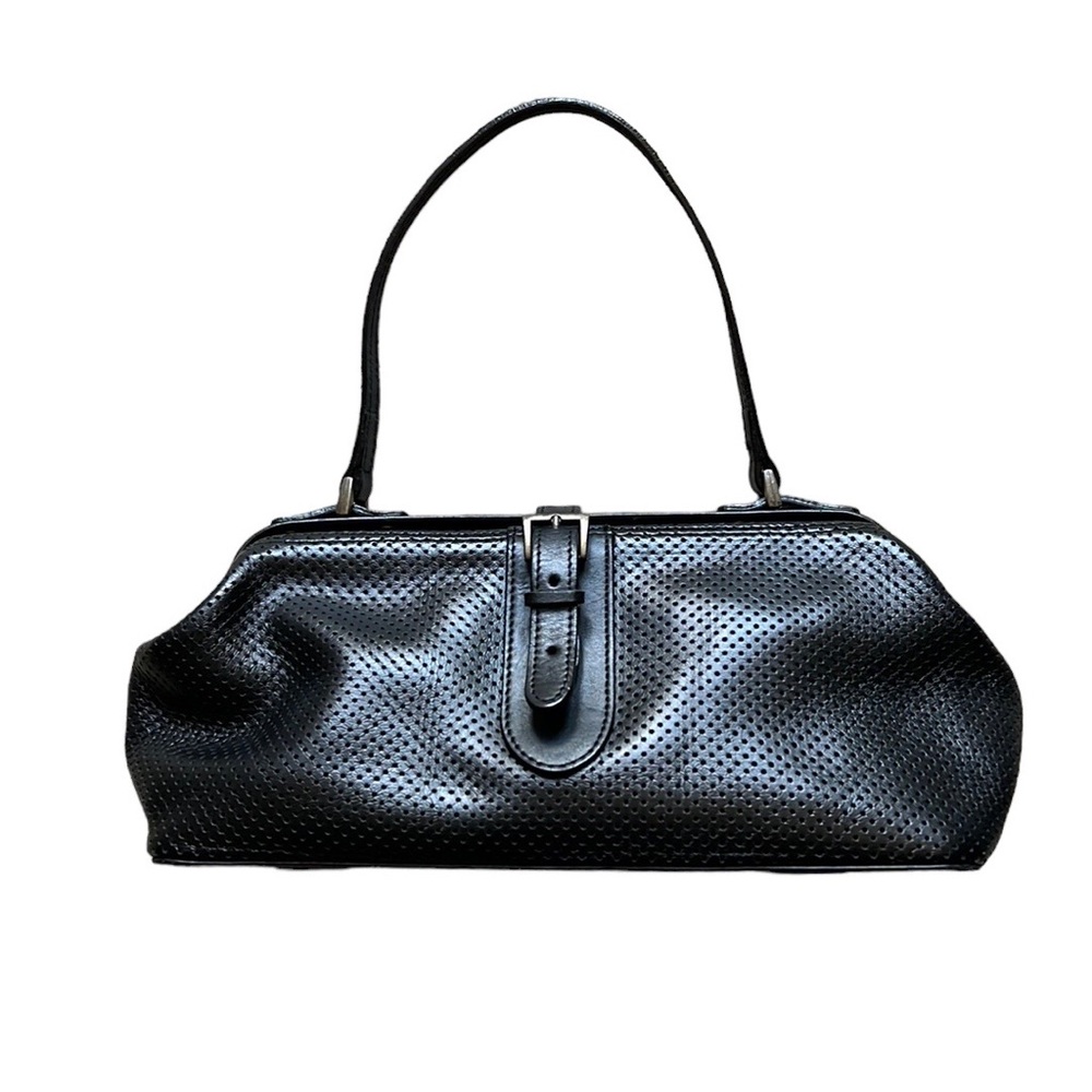 Vintage Latico Perforated Black Leather Doctor Style Satchel Bag